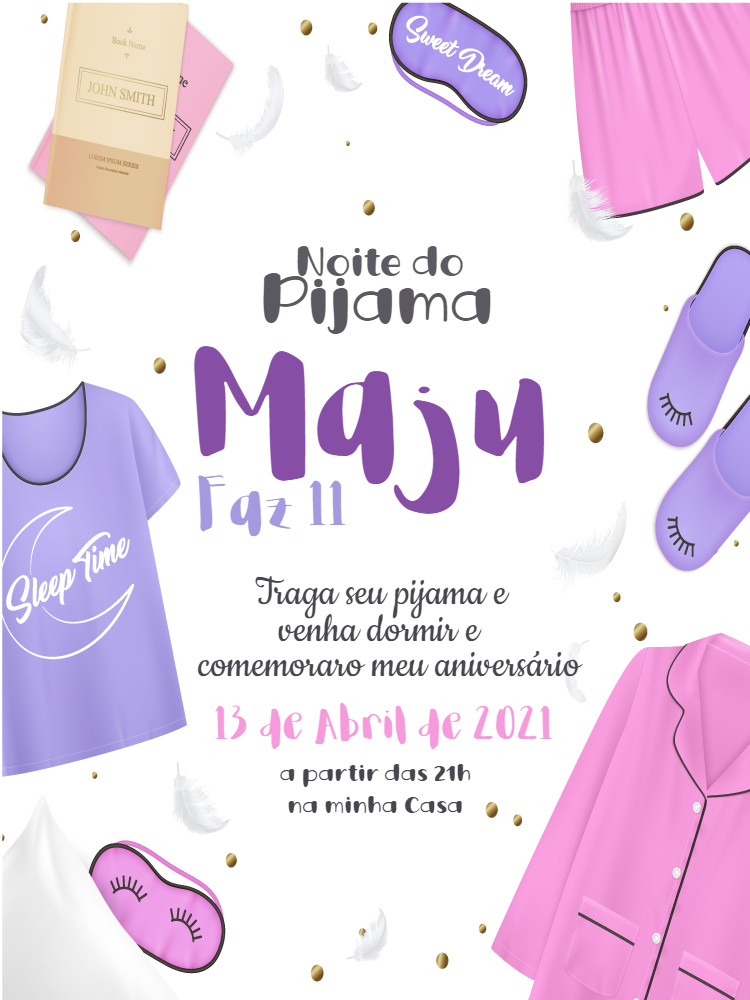 Convite Aniversário Noite do Pijama Editável Online para Meninas Convite Aniversário Noite do Pijama Editável Online para Meninas