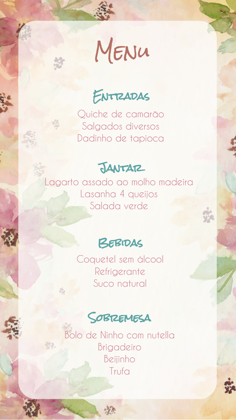 Menu de Casamento Floral Aquarela para Editar Online Menu de Casamento Floral Aquarela para Editar Online