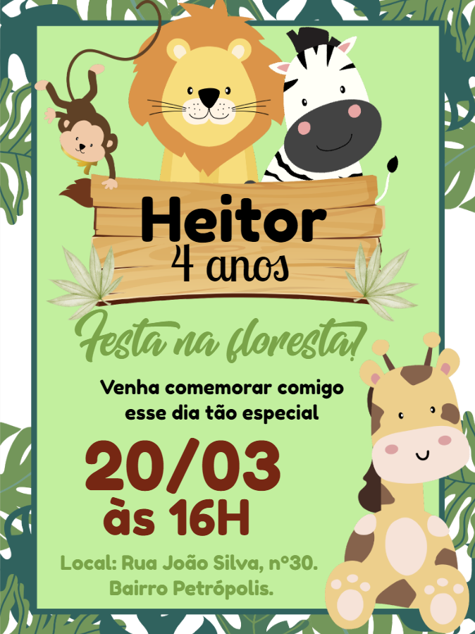 Convite Aniversário Safari Baby com Animais para Editar Online Convite Aniversário Safari Baby com Animais para Editar Online