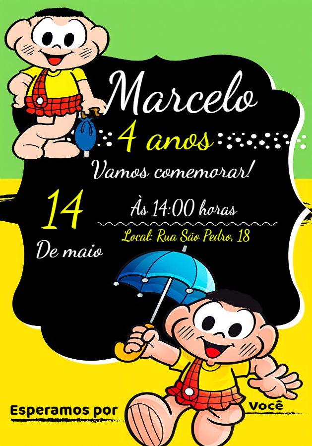 Convite de Aniversário Cascão Turma da Mônica para Editar Convite de Aniversário Cascão Turma da Mônica para Editar