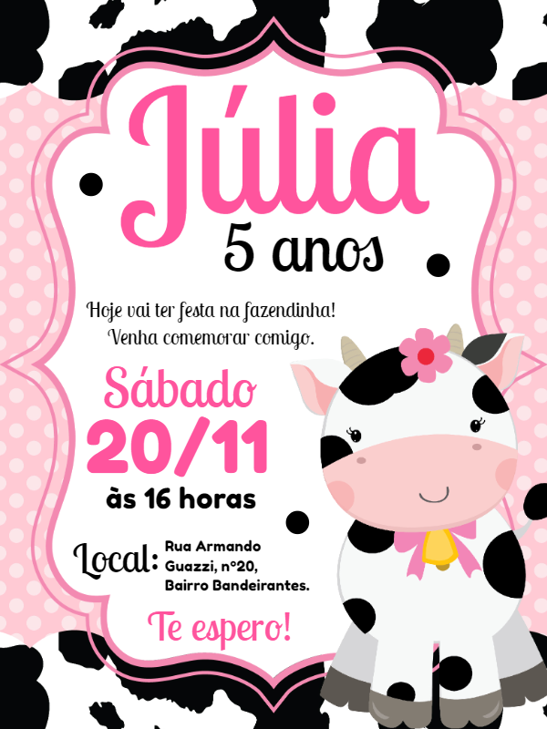 Convite Aniversário Vaquinha Rosa Editável Online Convite Aniversário Vaquinha Rosa Editável Online