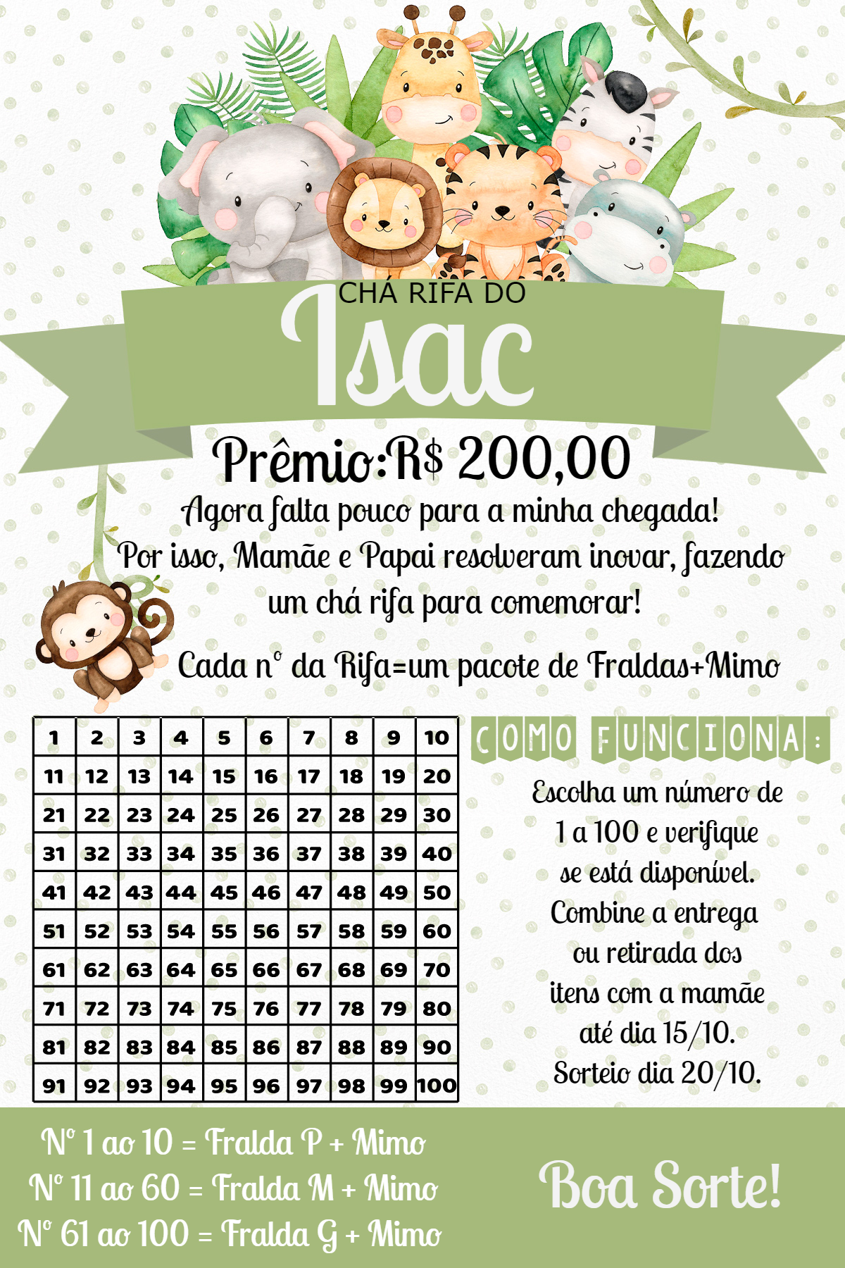 Convite Chá Rifa Safari com Animais para Editar Online Convite Chá Rifa Safari com Animais para Editar Online