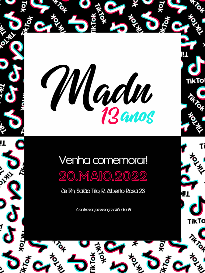 Convite de Aniversário Tik Tok para Editar e Enviar Online Convite de Aniversário Tik Tok para Editar e Enviar Online