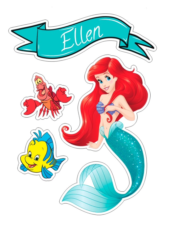 Topo de Bolo Pequena Sereia para Editar Online e Imprimir