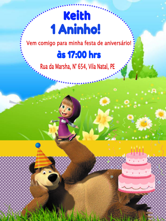 Convite de Aniversário Masha e o Urso para Editar Online Convite de Aniversário Masha e o Urso para Editar Online