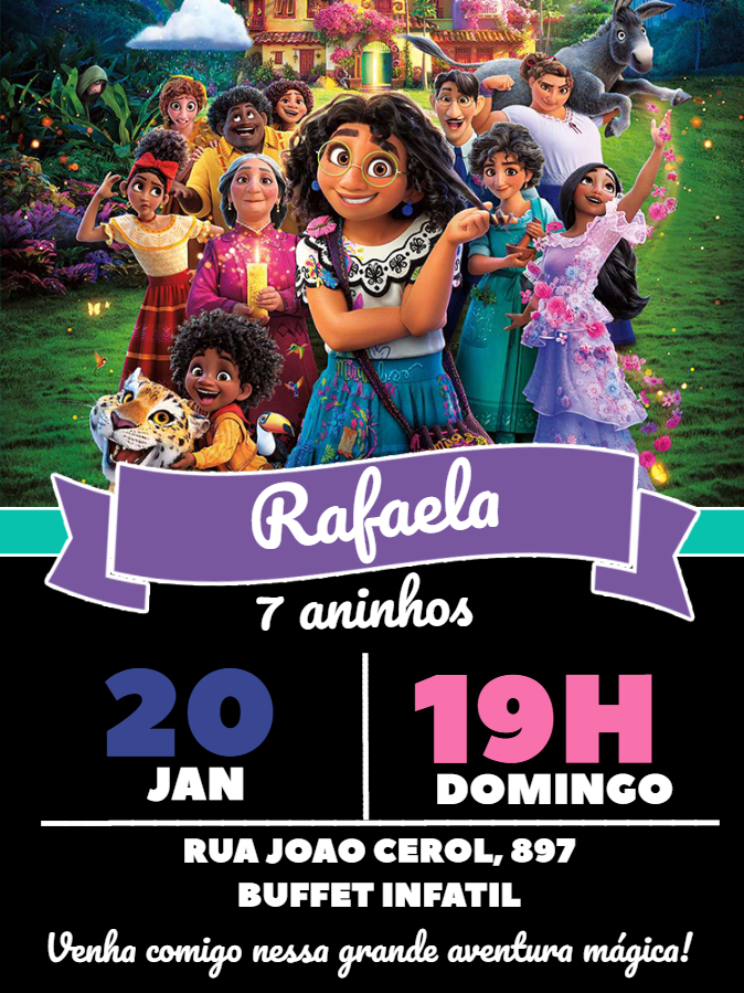 Convite de Aniversário Encanto com Personagens para Editar Convite de Aniversário Encanto com Personagens para Editar