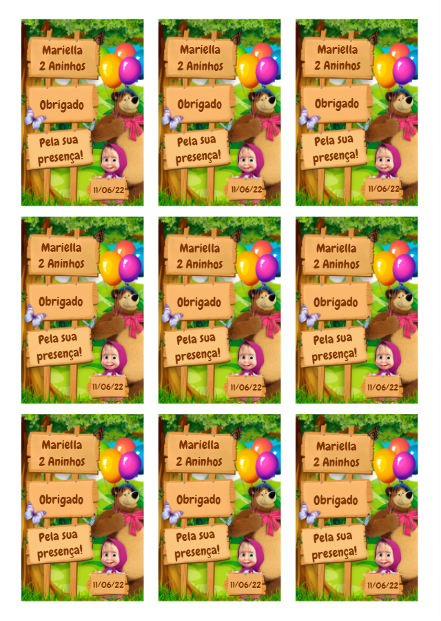 Tag de Agradecimento Masha e o Urso para Editar Online Tag de Agradecimento Masha e o Urso para Editar Online