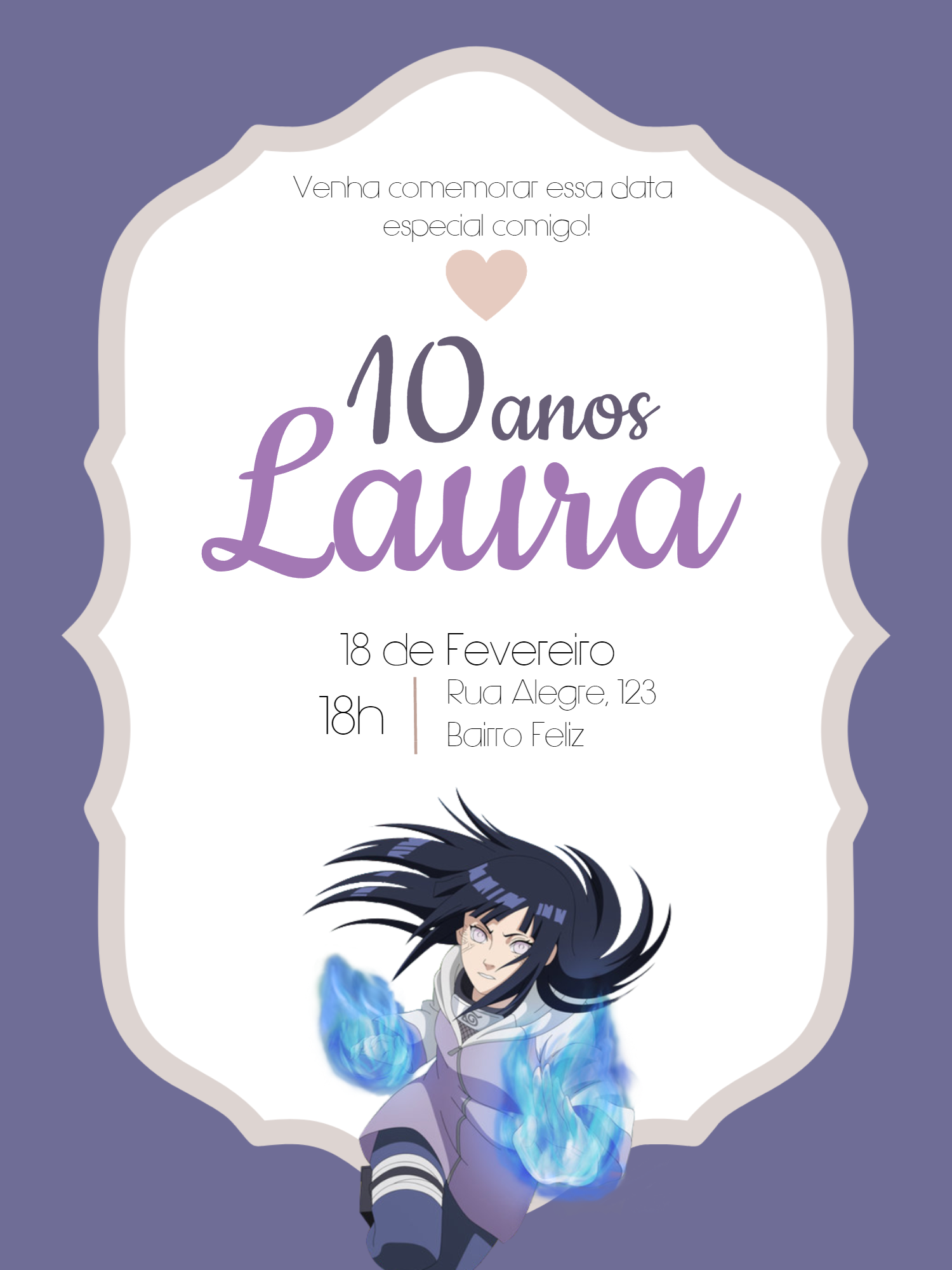 Convite de Aniversário Hinata Naruto Editável Online Convite de Aniversário Hinata Naruto Editável Online