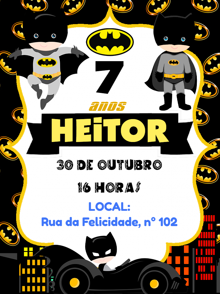 Convite de Aniversário Batman para Editar Online Convite de Aniversário Batman para Editar Online