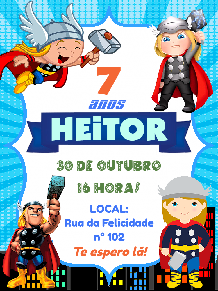 Convite de Aniversário Thor Vingadores para Editar Online Convite de Aniversário Thor Vingadores para Editar Online