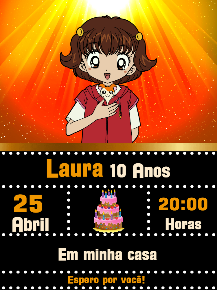 Convite de Aniversário Hamtaro com Personagens para Editar Online Convite de Aniversário Hamtaro com Personagens para Editar Online