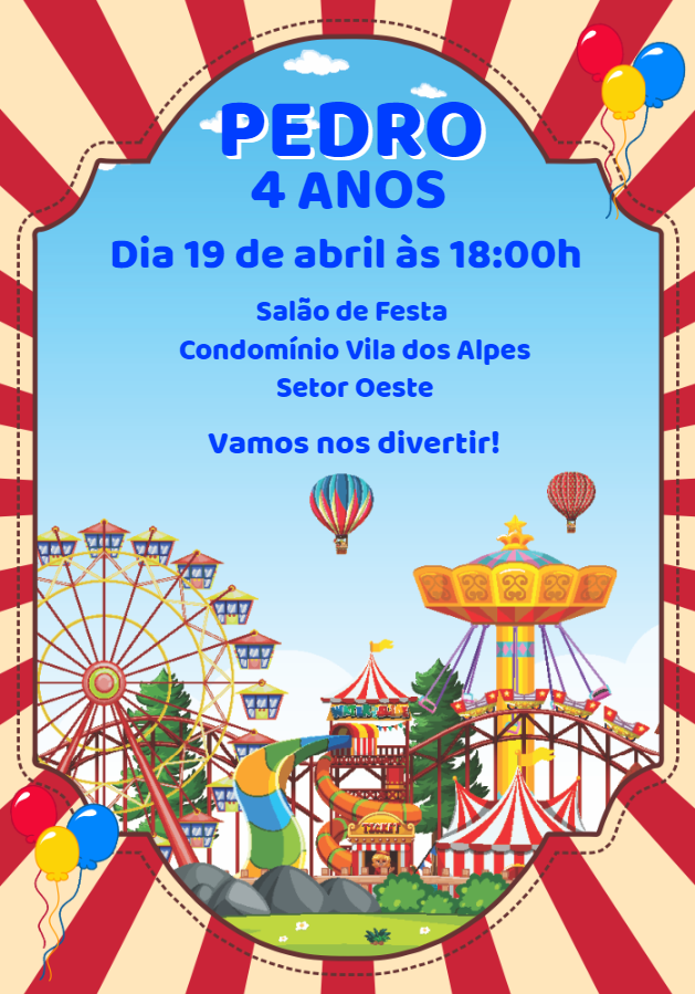 Convite de Aniversário Parque de Diversões para Editar Online Convite de Aniversário Parque de Diversões para Editar Online