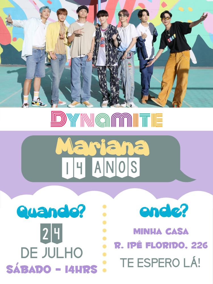 Convite de Aniversário BTS K-pop para Editar Online Convite de Aniversário BTS K-pop para Editar Online