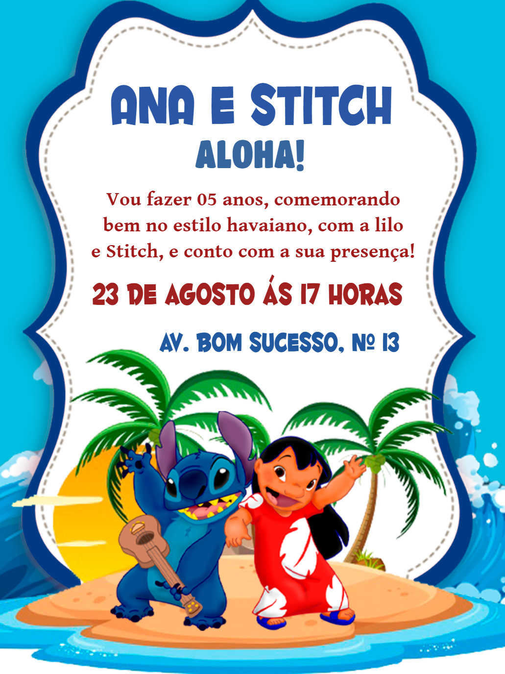 Convite de Aniversário Lilo e Stitch para Editar Online Convite de Aniversário Lilo e Stitch para Editar Online