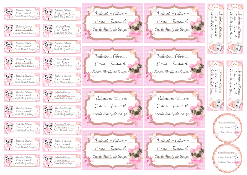 Kit Etiqueta Escolar Pug Bailarina Editável Online