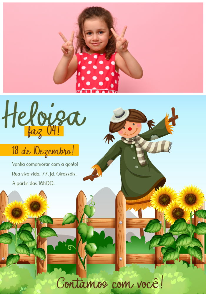 Convite Aniversário Espantalho com Foto Editável Online