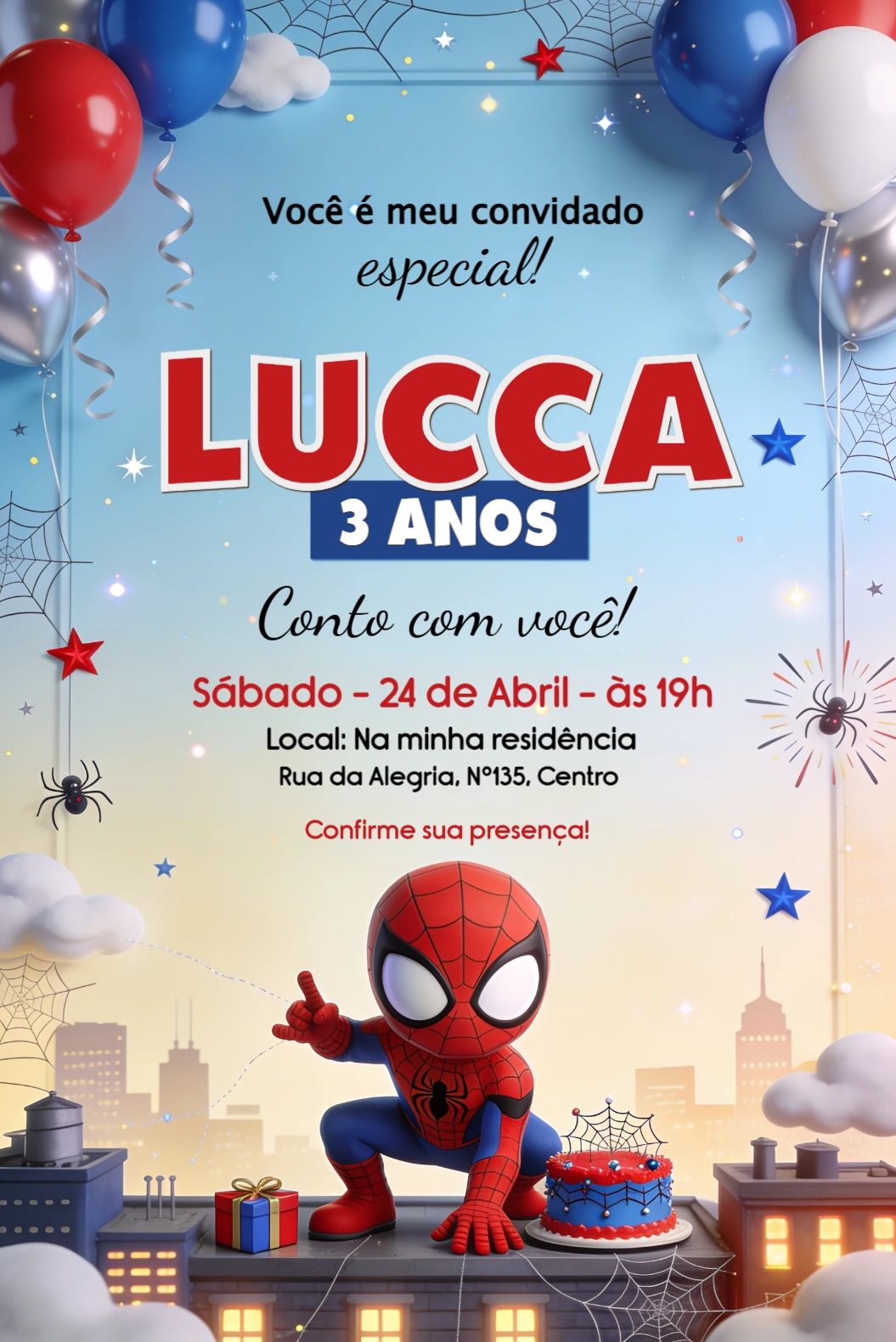 Convite de Aniversário Homem-Aranha: Modelo Editável Online Convite de Aniversário Homem-Aranha: Modelo Editável Online