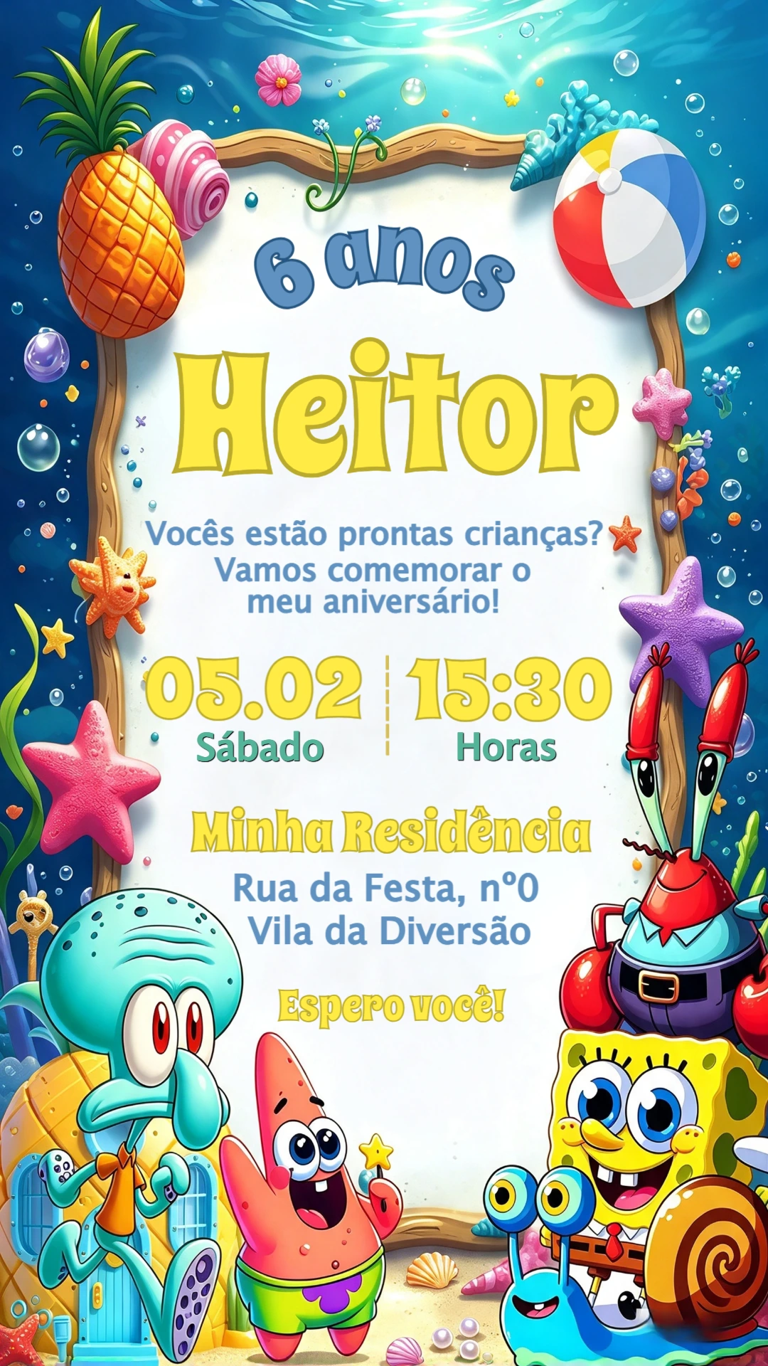 Convite de Aniversário Bob Esponja: Modelo Digital para Editar Convite de Aniversário Bob Esponja: Modelo Digital para Editar
