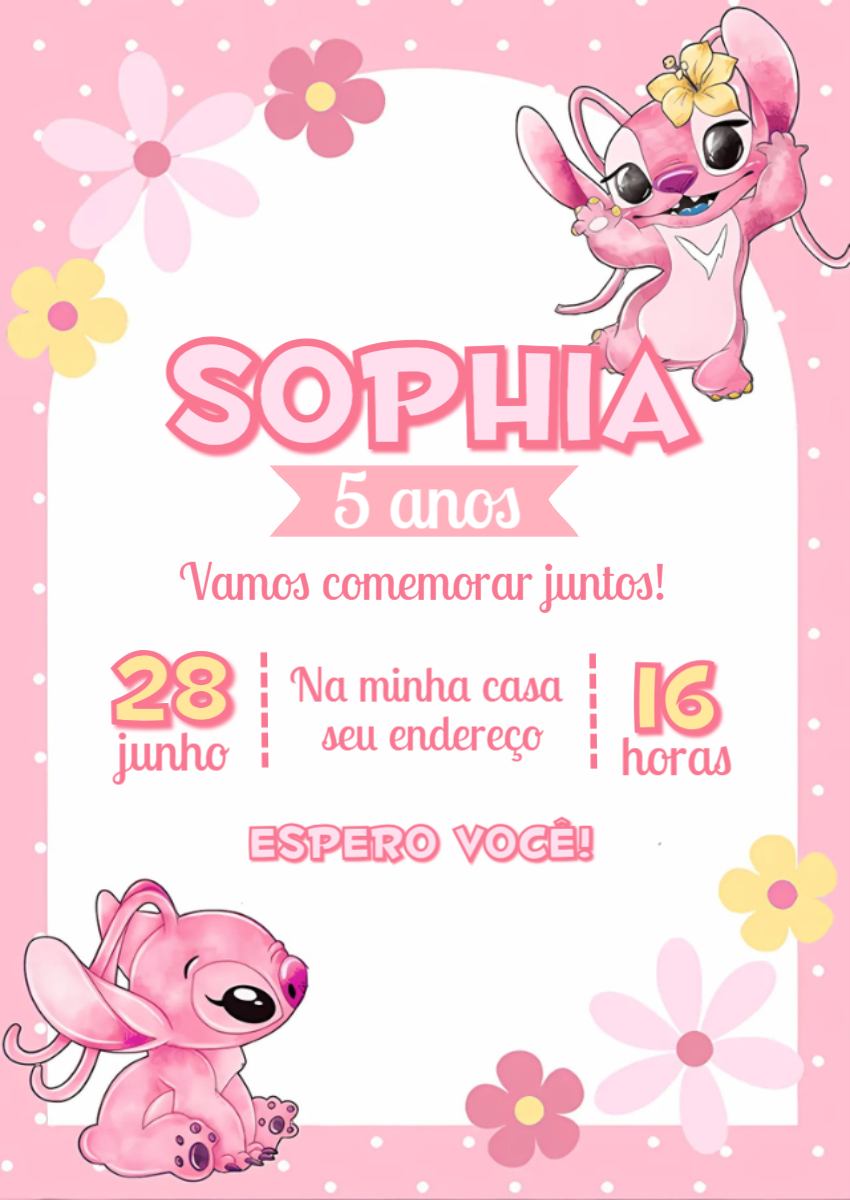 Convite Aniversário Angel do Stitch para Editar Online Convite Aniversário Angel do Stitch para Editar Online