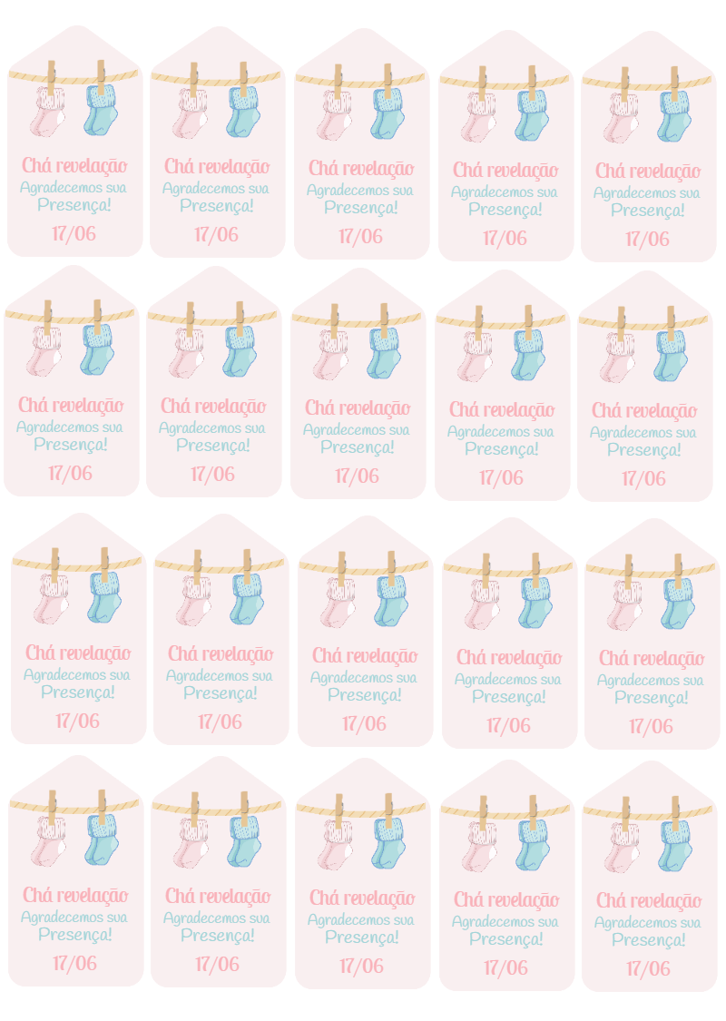 Tag Chá Revelação Varal de Meias para Editar Online