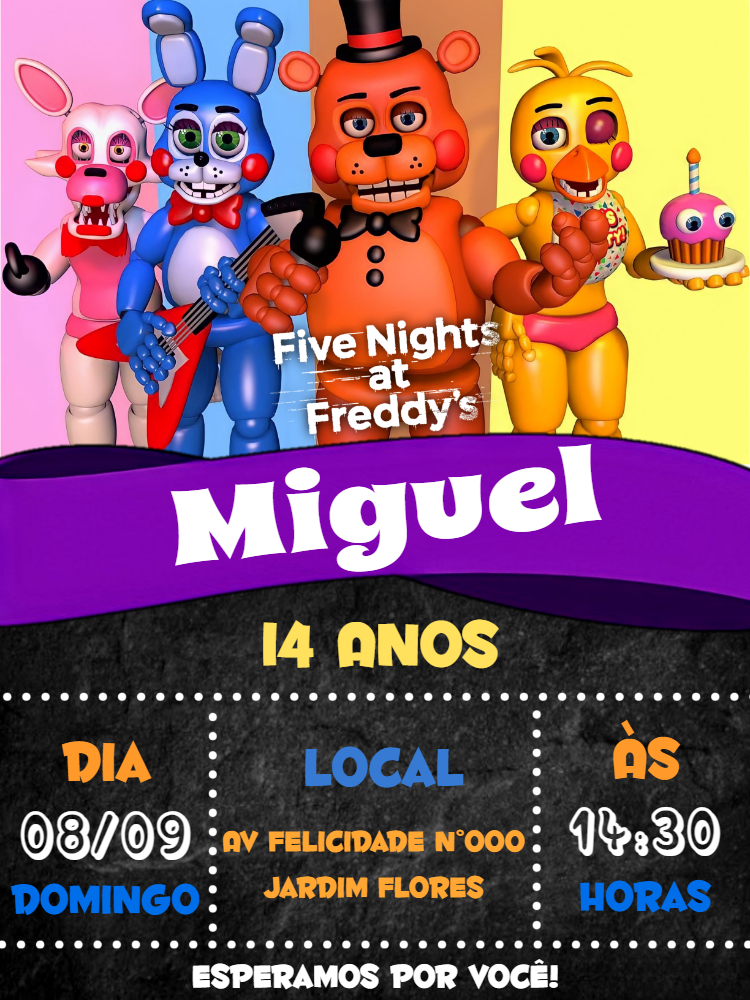 Convite de Aniversário Five Nights At Freddy's para Editar Online Convite de Aniversário Five Nights At Freddy's para Editar Online