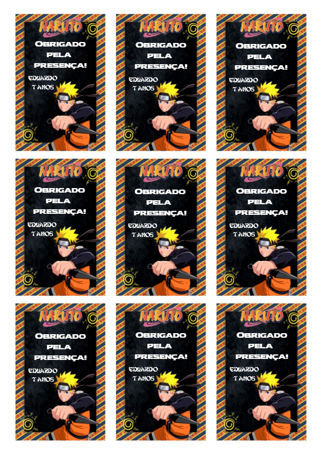 Tag de Agradecimento Aniversário Naruto para Editar Online Tag de Agradecimento Aniversário Naruto para Editar Online