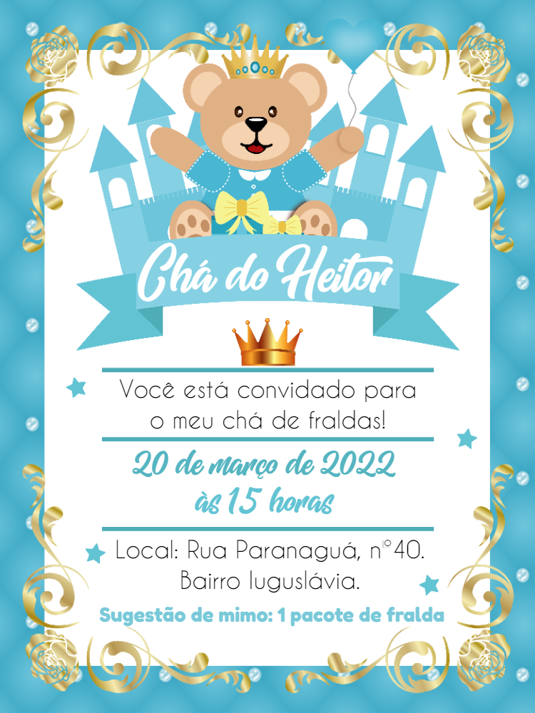 Convite Chá de Bebê Ursinho Príncipe para Editar Online Convite Chá de Bebê Ursinho Príncipe para Editar Online