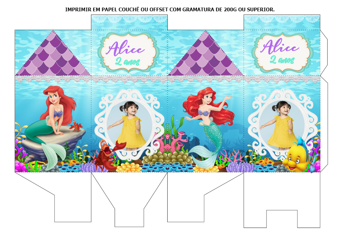 Caixa Milk Pequena Sereia com Foto para Editar Online Caixa Milk Pequena Sereia com Foto para Editar Online