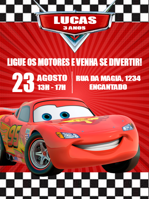 Convite de Aniversário Carros Disney para Editar Online Convite de Aniversário Carros Disney para Editar Online