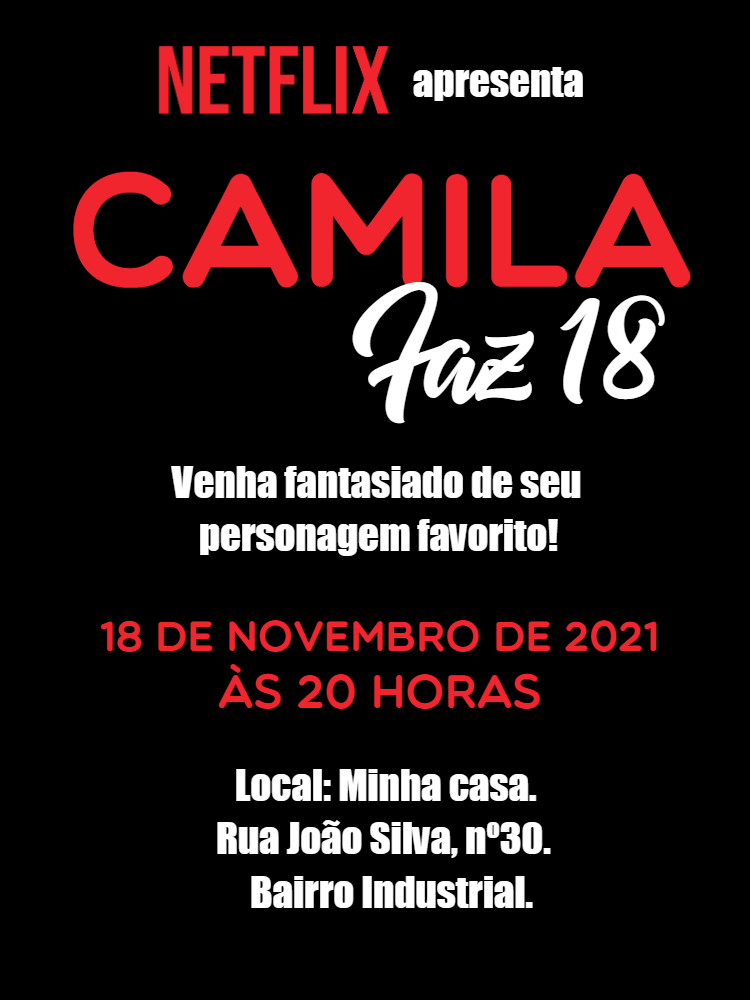 Convite de Aniversário Netflix Editável com Tema de Séries Convite de Aniversário Netflix Editável com Tema de Séries