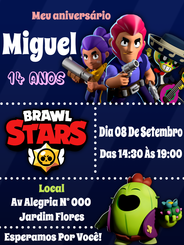 Convite de Aniversário Brawl Stars com Personagens para Editar Convite de Aniversário Brawl Stars com Personagens para Editar