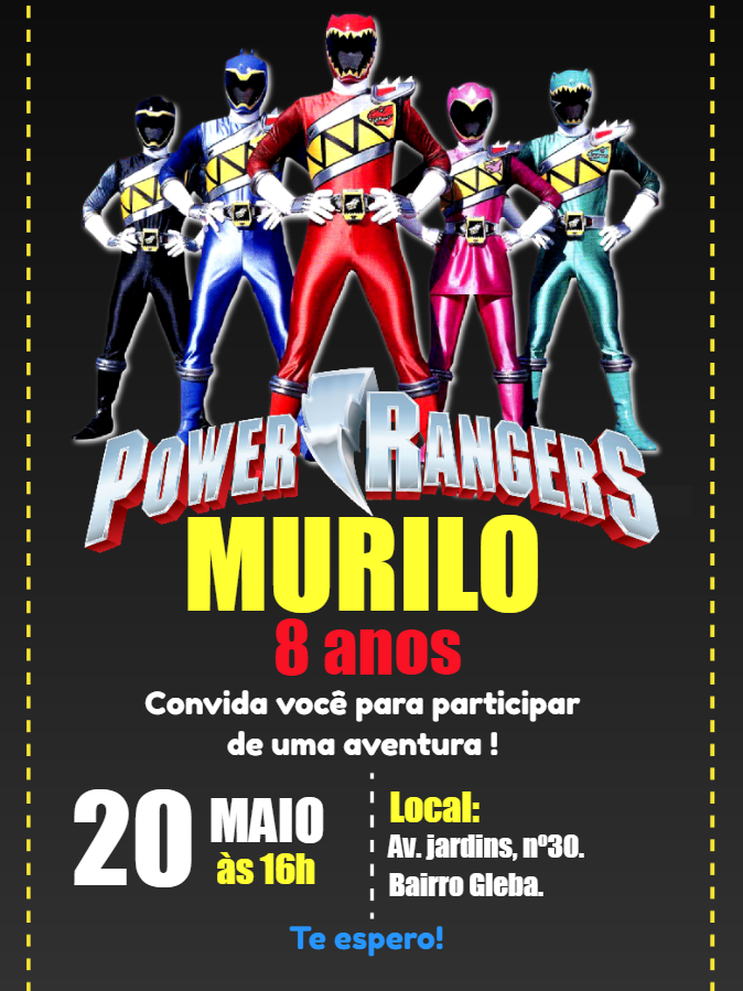 Convite de Aniversário Power Rangers para Editar Online Convite de Aniversário Power Rangers para Editar Online