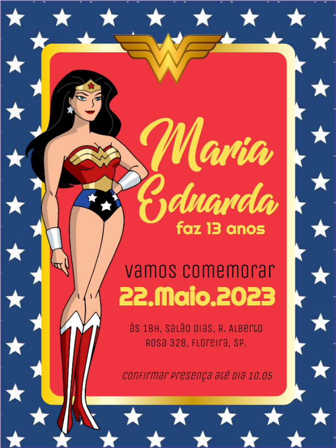 Convite Aniversário Mulher Maravilha para Editar Online Convite Aniversário Mulher Maravilha para Editar Online