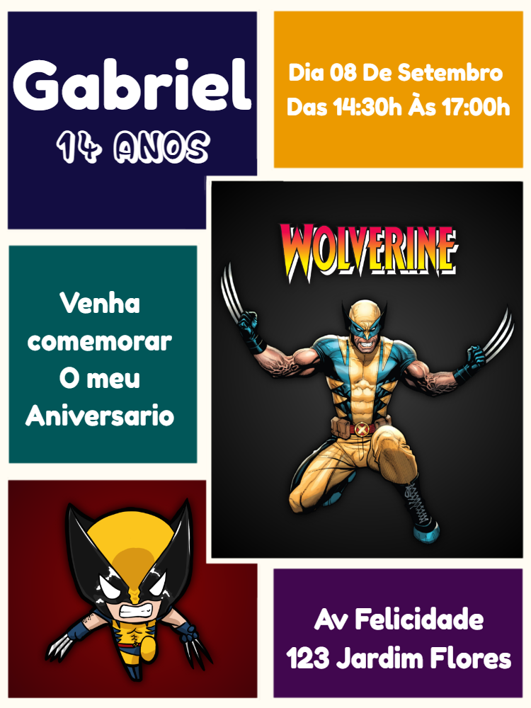 Convite de Aniversário Wolverine Editável para Enviar Online Convite de Aniversário Wolverine Editável para Enviar Online