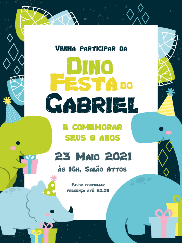 Convite de Aniversário Dinossauro Baby para Editar Online Convite de Aniversário Dinossauro Baby para Editar Online