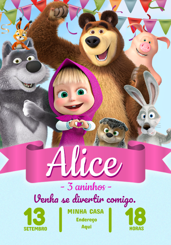 Convite de Aniversário Masha e o Urso para Editar Online Convite de Aniversário Masha e o Urso para Editar Online