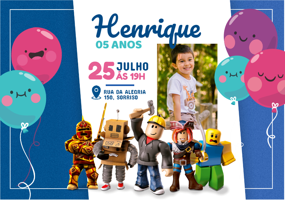 Convite de Aniversário Roblox com Foto para Editar Online Convite de Aniversário Roblox com Foto para Editar Online