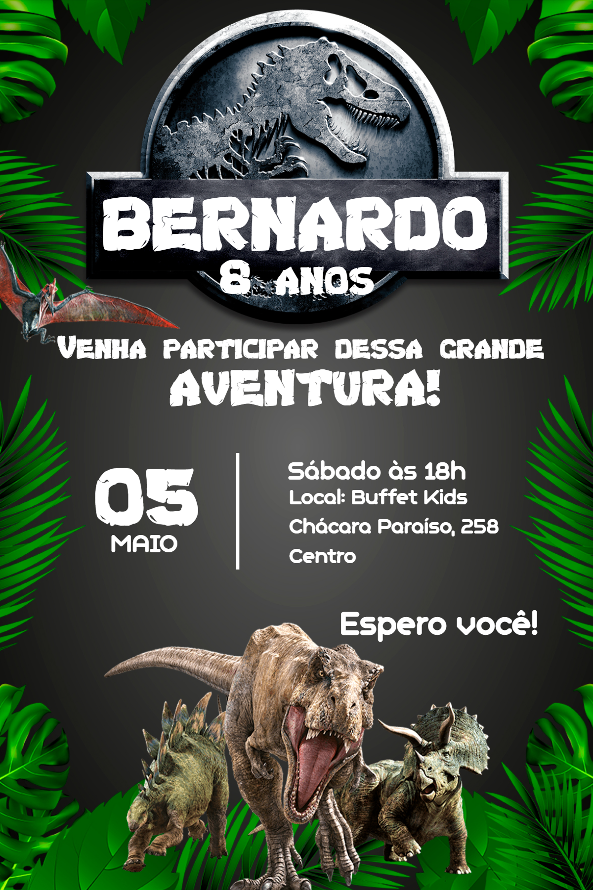 Convite Aniversário Dinossauro Jurassic Editável Online Convite Aniversário Dinossauro Jurassic Editável Online