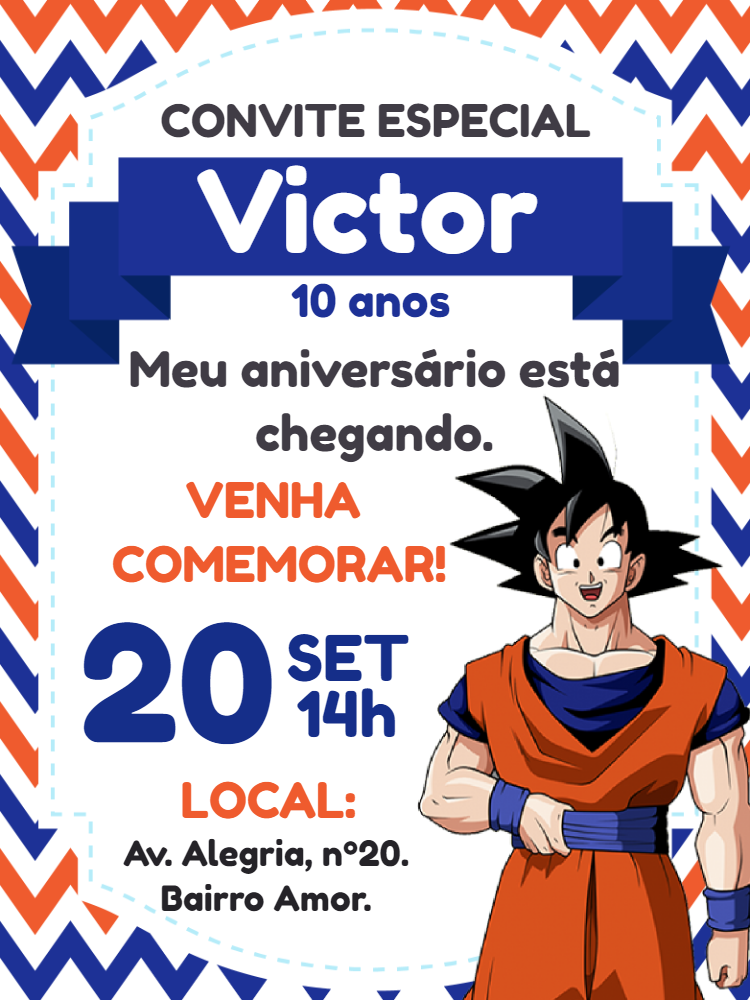 Convite Aniversário Dragon Ball Z com Goku para Editar Online Convite Aniversário Dragon Ball Z com Goku para Editar Online
