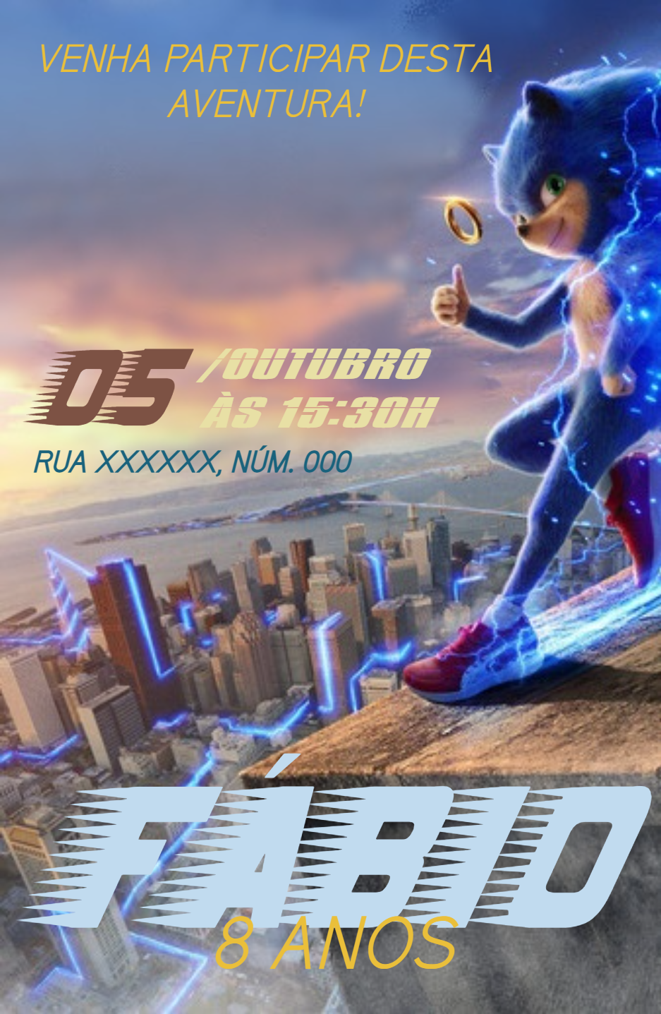 Convite de Aniversário do Sonic Editável para Enviar Online Convite de Aniversário do Sonic Editável para Enviar Online