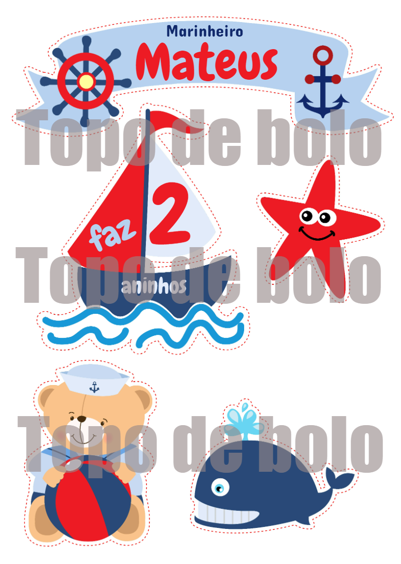 Topo de Bolo Ursinho Marinheiro para Aniversário para Editar Topo de Bolo Ursinho Marinheiro para Aniversário para Editar