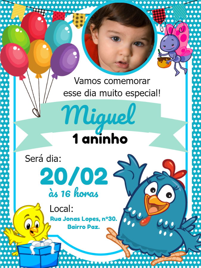 Convite Aniversário Galinha Pintadinha com Foto para Editar Convite Aniversário Galinha Pintadinha com Foto para Editar