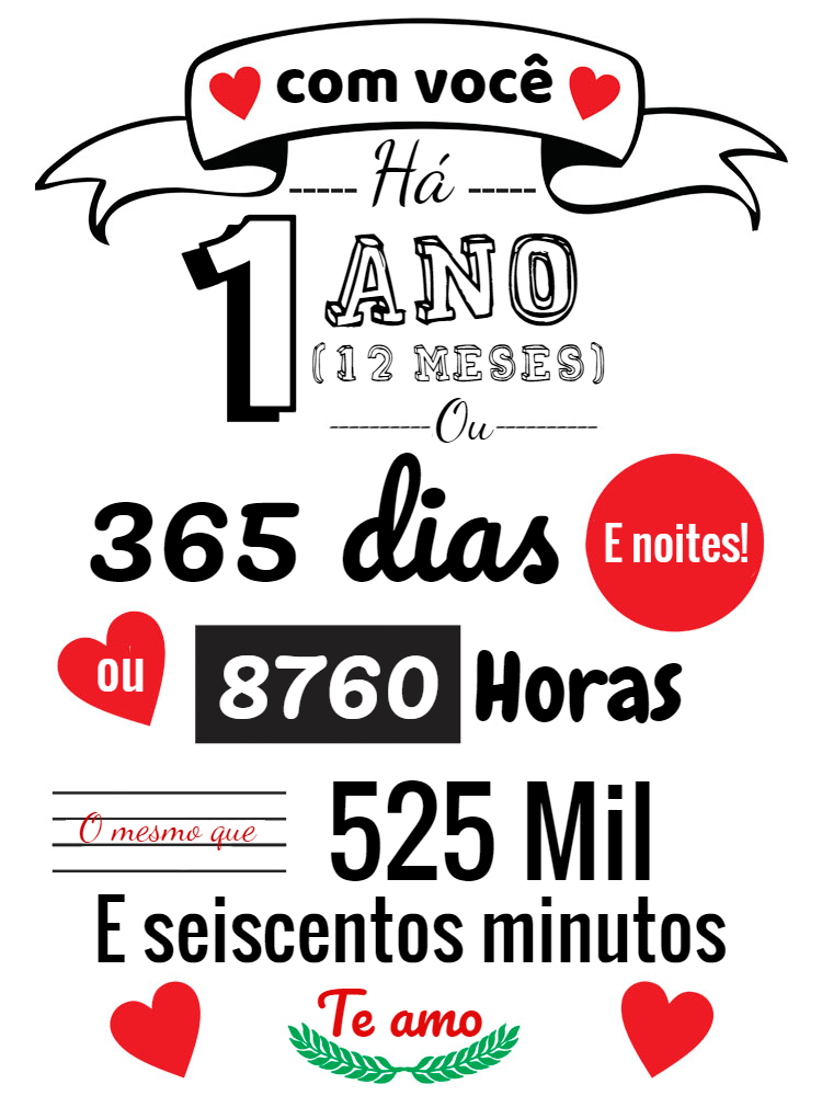 Arte Quadro 1 Ano de Namoro Editável para Imprimir Arte Quadro 1 Ano de Namoro Editável para Imprimir