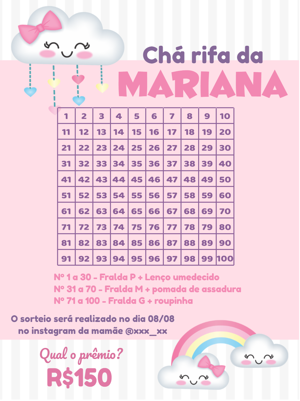 Chá Rifa Chuva de Bençãos com Nuvens para Editar Online Chá Rifa Chuva de Bençãos com Nuvens para Editar Online