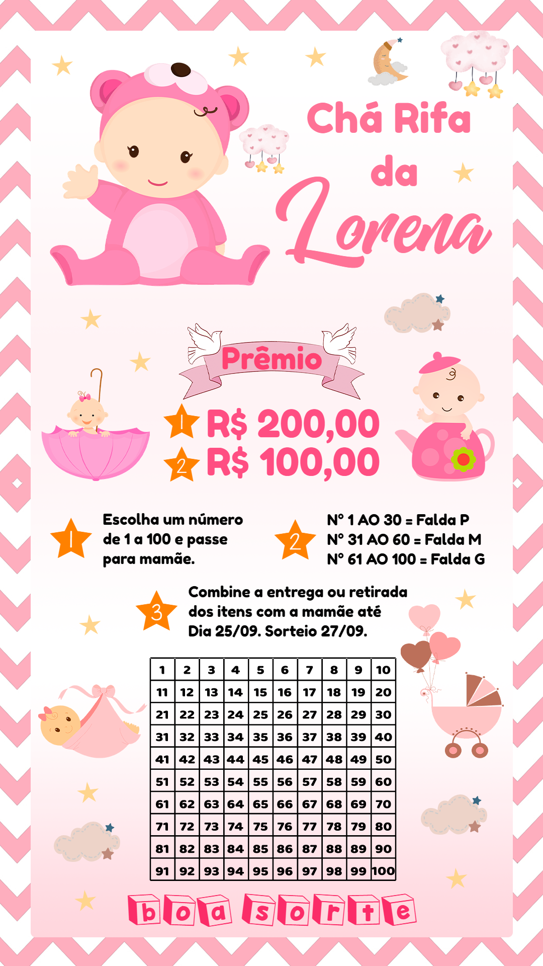 Convite Chá Rifa de Bebê Menina Ursinha para Editar Online Convite Chá Rifa de Bebê Menina Ursinha para Editar Online