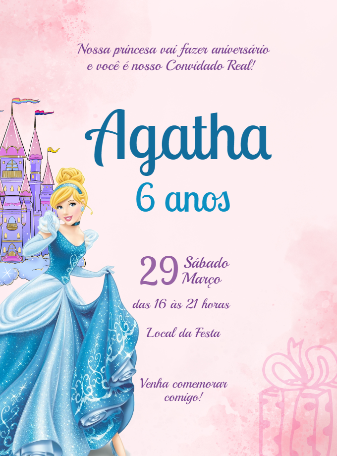 Convite Aniversário Cinderela Princesa para Editar Online Convite Aniversário Cinderela Princesa para Editar Online