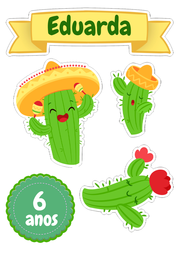 Topo de Bolo Cactos para Aniversário Editável Online Topo de Bolo Cactos para Aniversário Editável Online