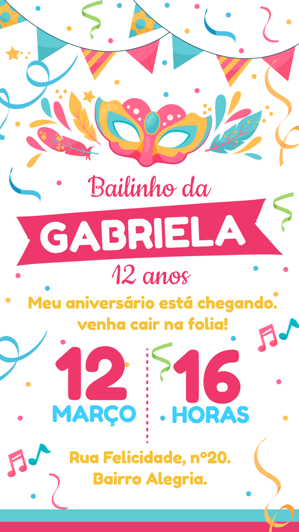 Convite de Aniversário Carnaval com Máscara para Editar Online Convite de Aniversário Carnaval com Máscara para Editar Online