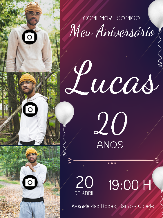 Convite de Aniversário com Foto para Editar e Imprimir
