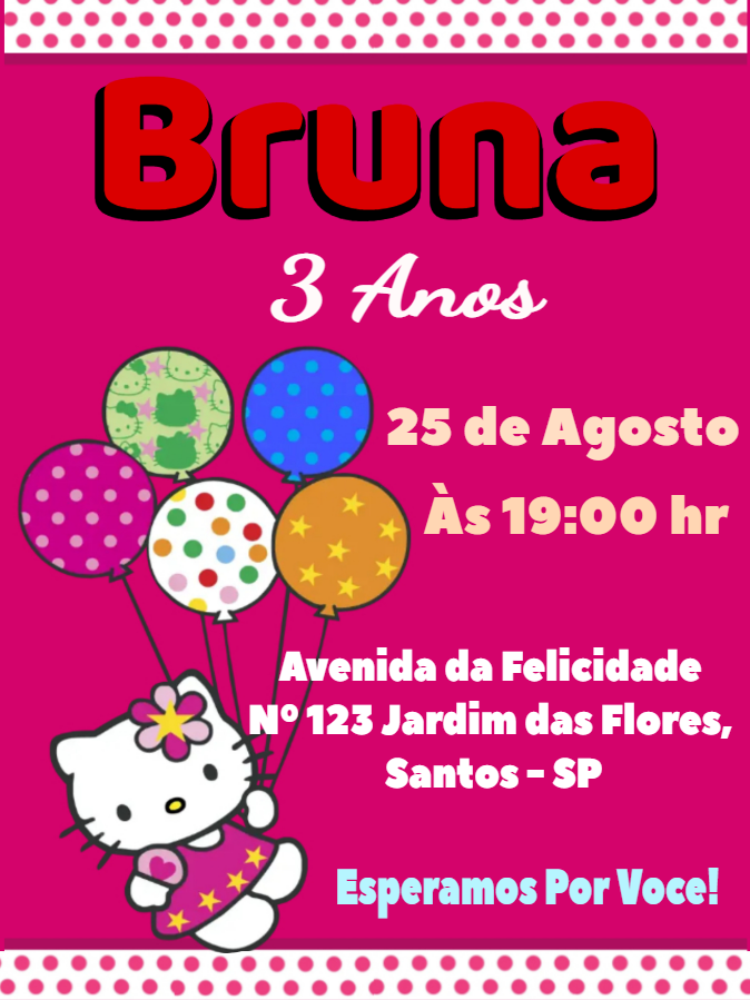 Convite de Aniversário Hello Kitty para Editar Online Convite de Aniversário Hello Kitty para Editar Online